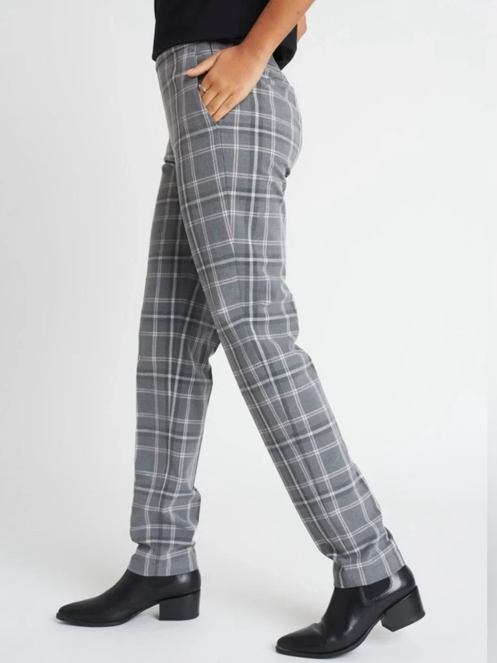 Kit and Ace Plaid Go To Trouser Pant Grey Plaid Size 8 Office Preppy Academia - Picture 2 of 12